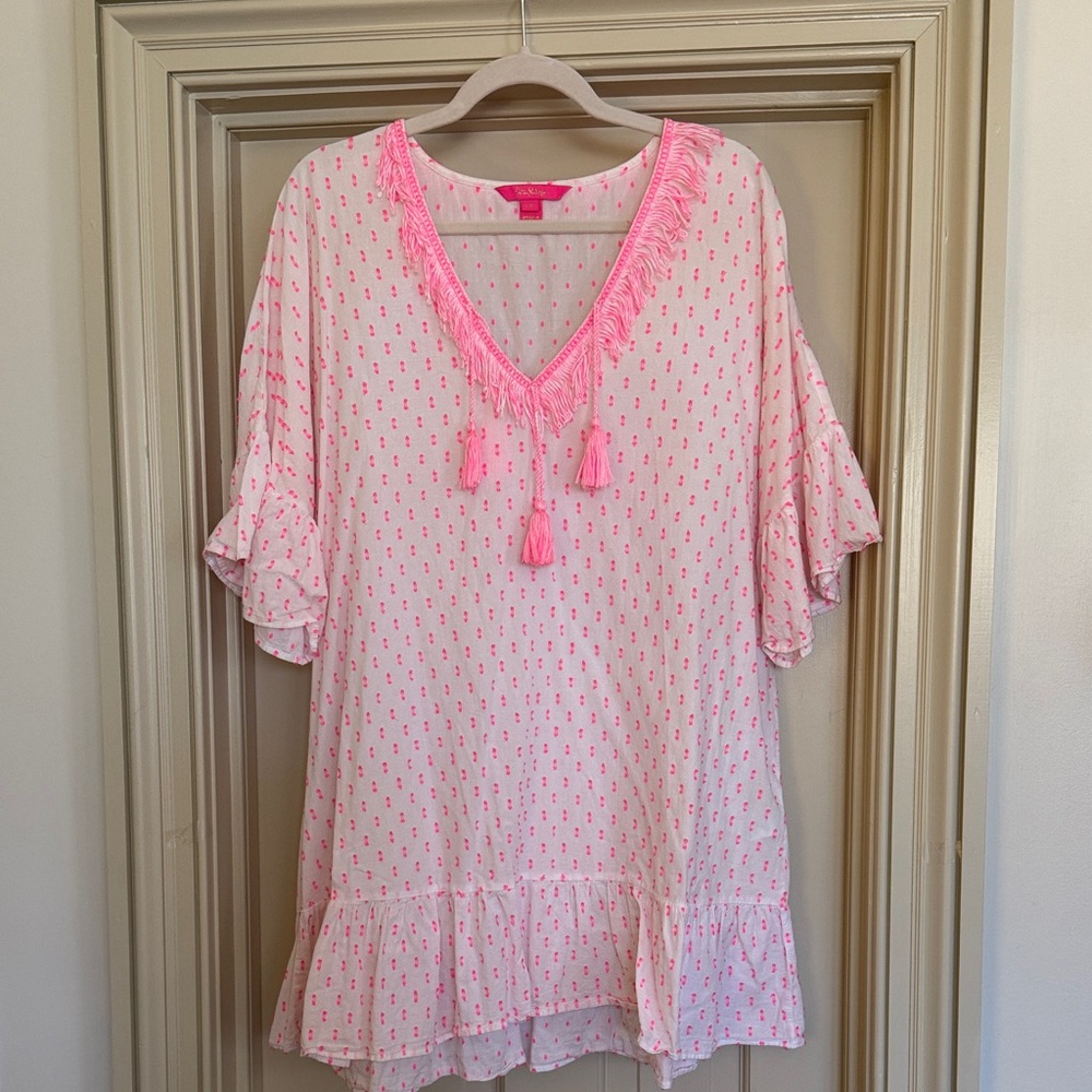 Lilly Pulitzer Swim Coverup with Neon Pink Tassels